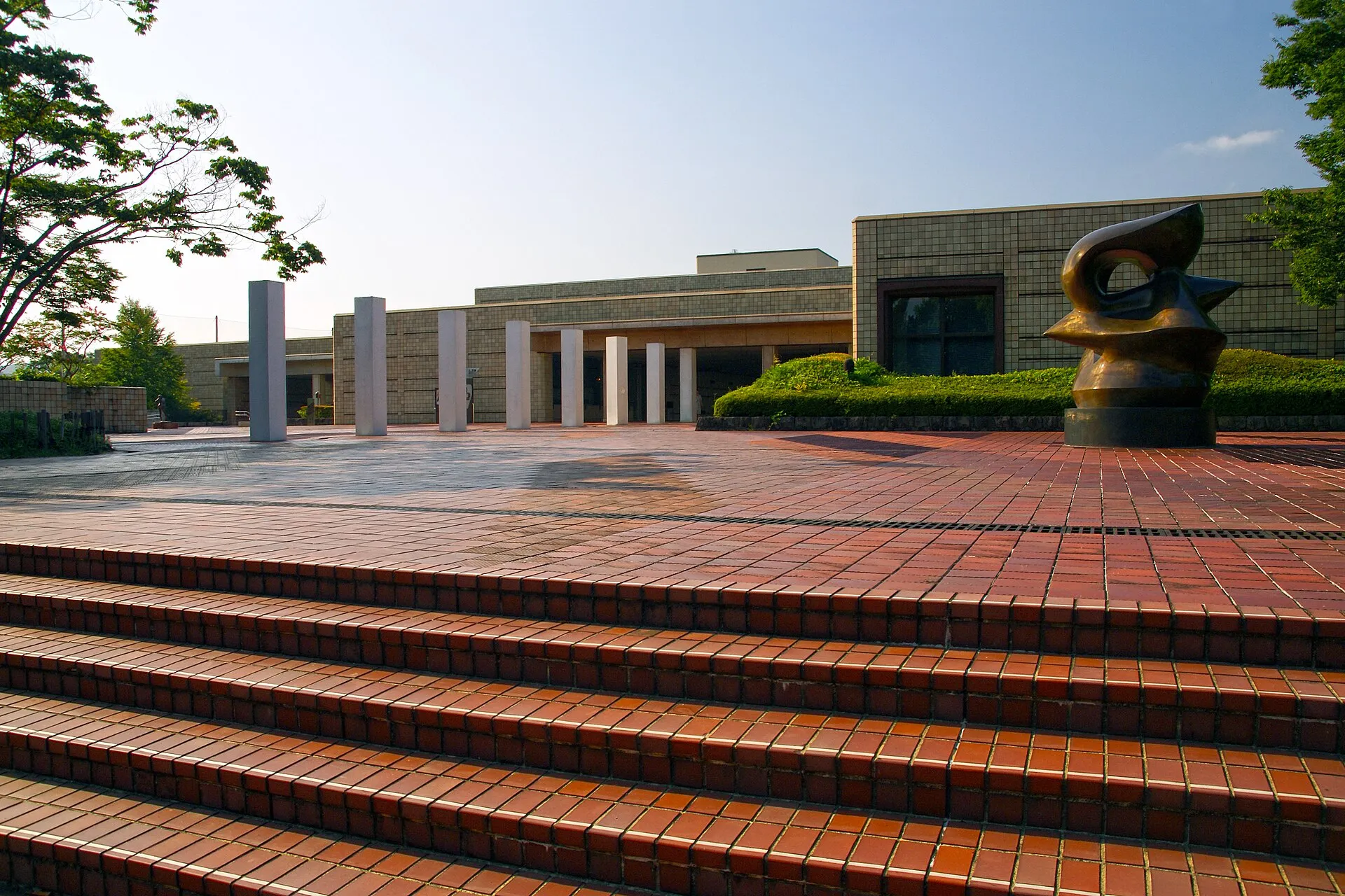 The entrance plaza and exterior of the Miyagi Museum of Art, photographed in August 2007.